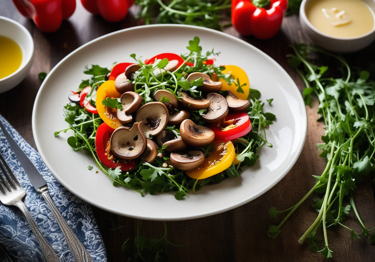 Salad with Mushrooms, Bell Peppers and Watercress
