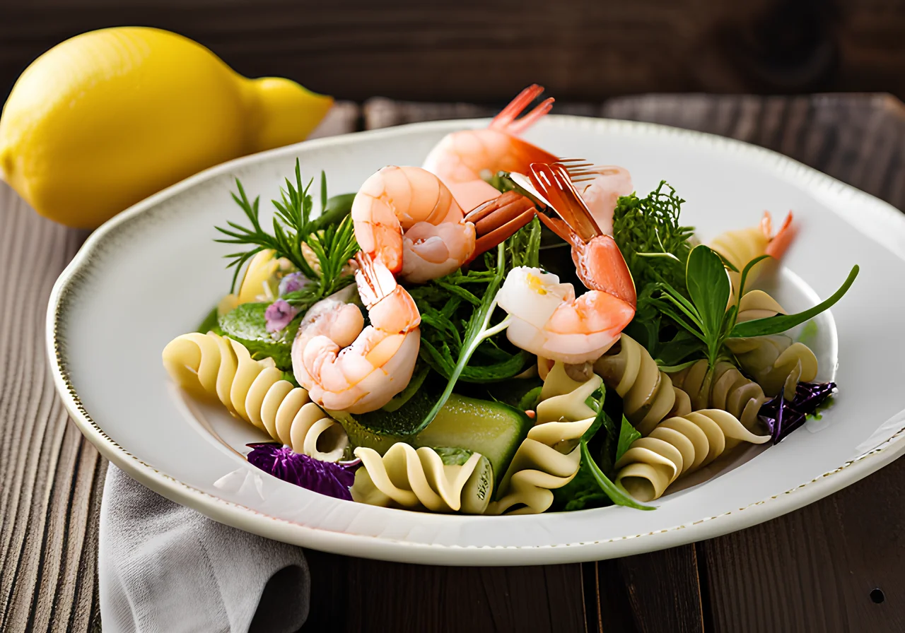 Pasta Shrimp Salad with Arugula