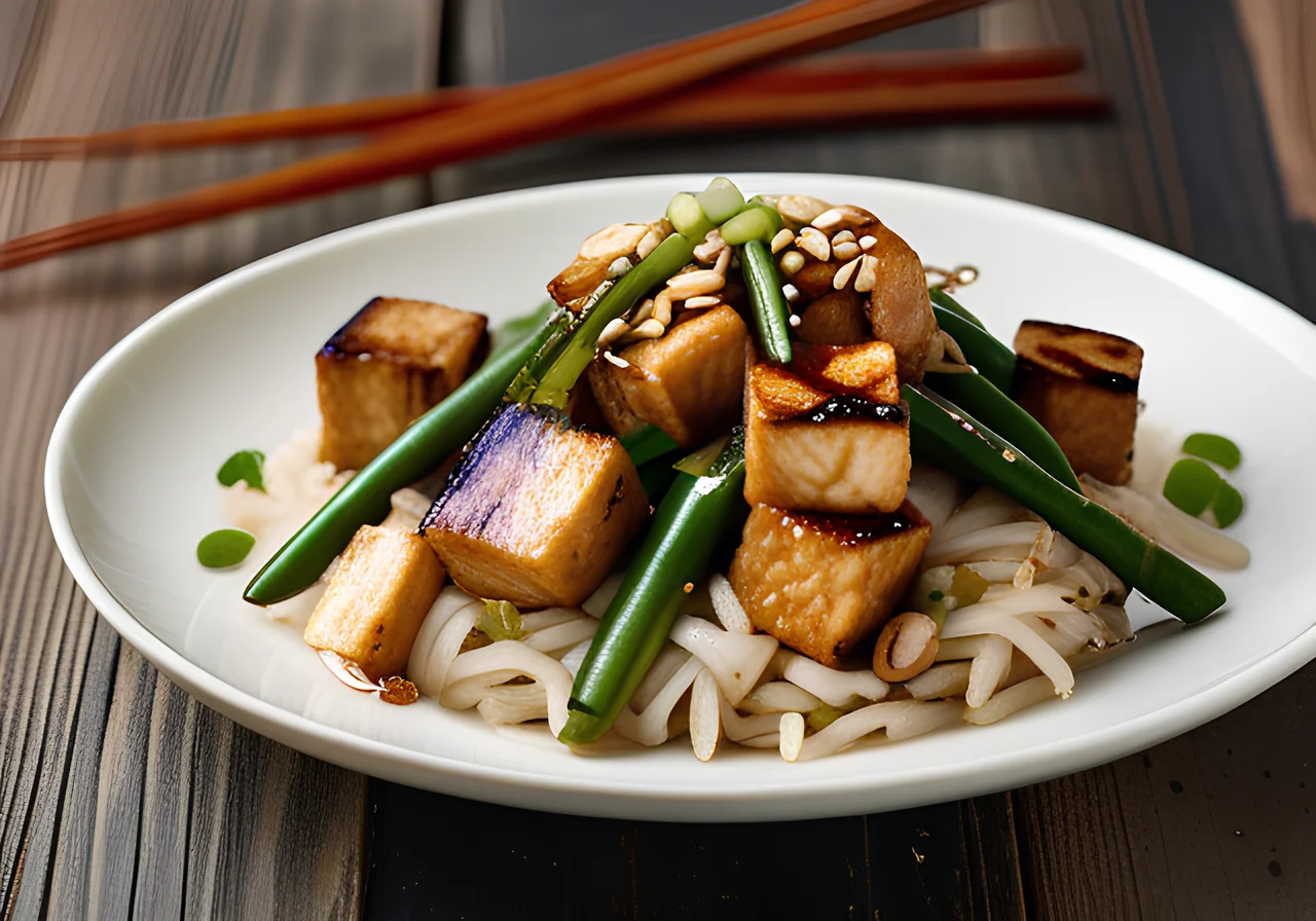 Rice Noodles with Green Beans and Tofu