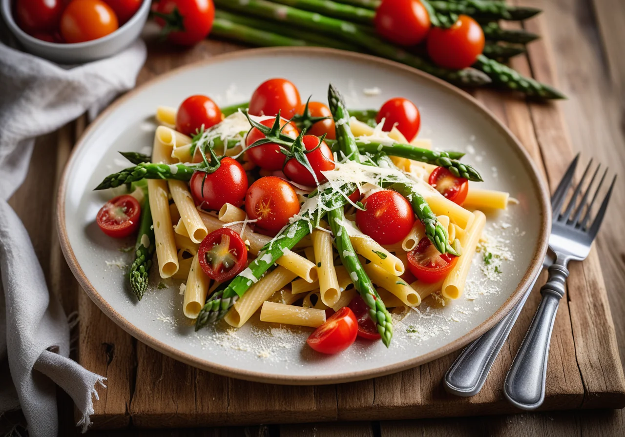 Pasta with Asparagus Tips and Cherry Tomatoes