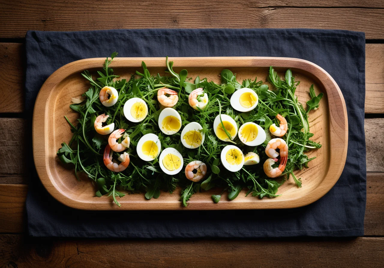 Wild Herb Salad with Eggs and Shrimp