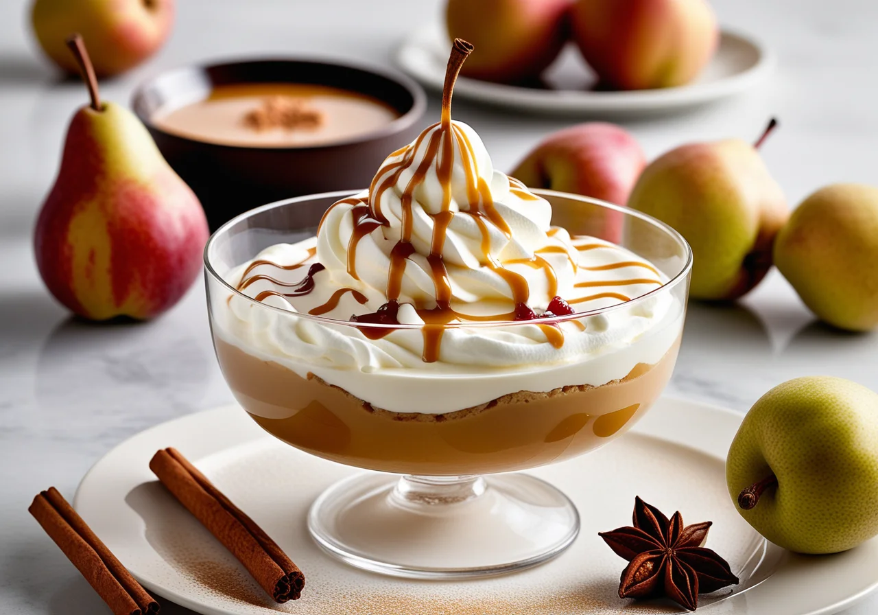 Pear Compote with Cream and Cinnamon