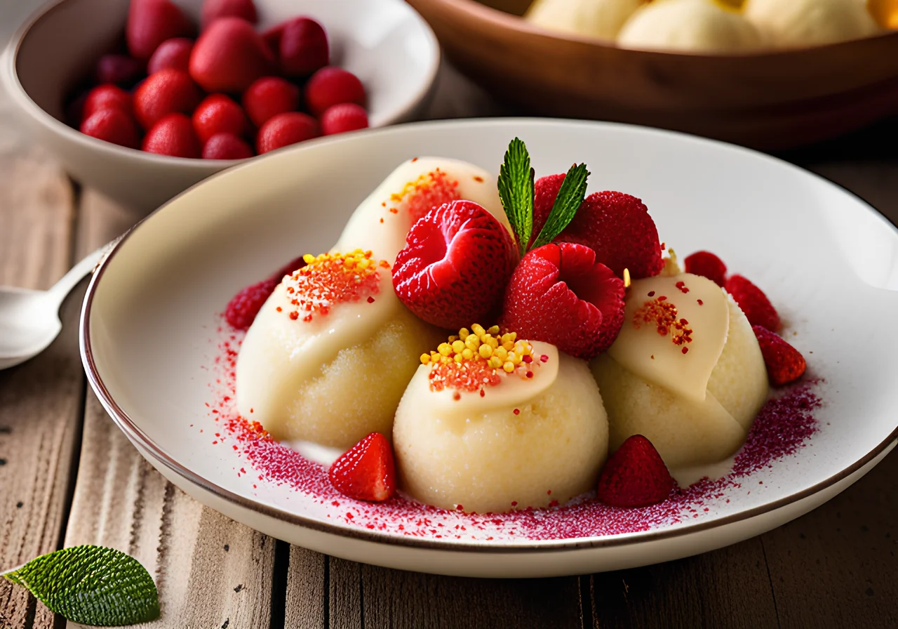 Strawberry-Rowanberry Cold Bowl with Semolina Dumplings