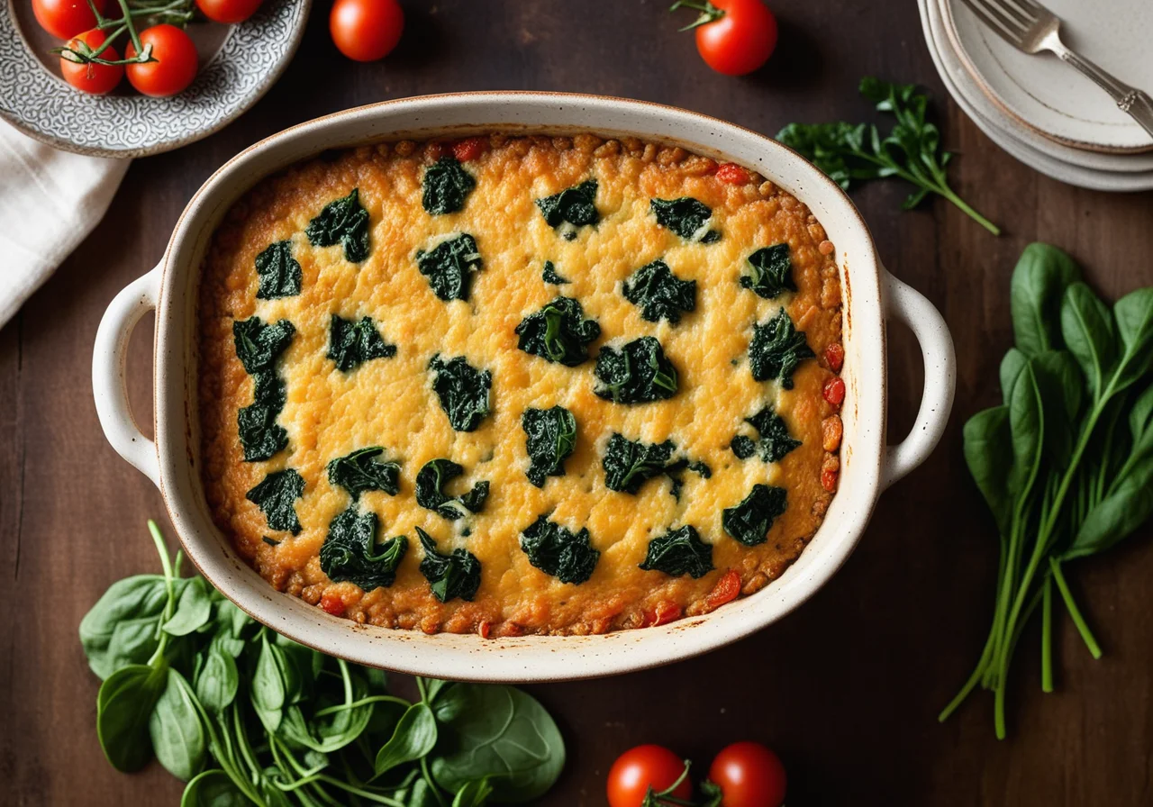 Linsen-Spinatgratin