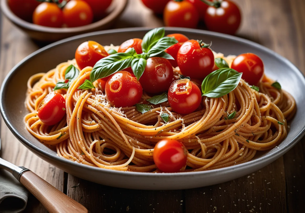 Whole Wheat Spaghetti with Cherry Tomatoes and Parmesan