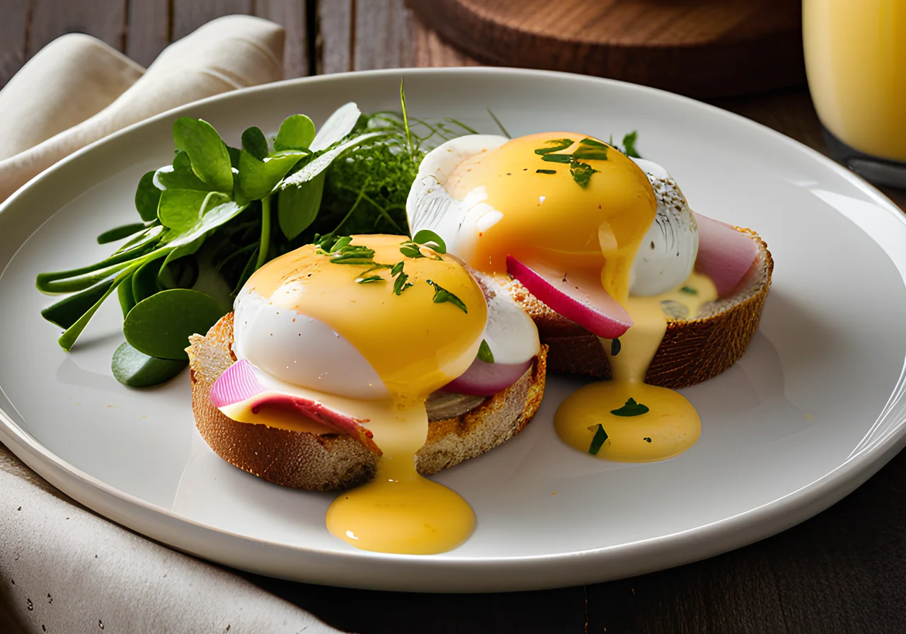 Eggs Benedict with Lightning Hollandaise and Rye Bread