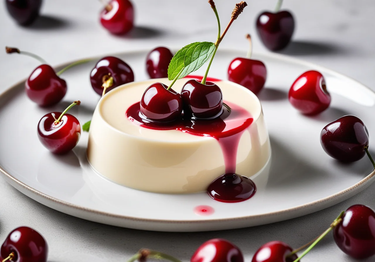 Panna cotta with cherries