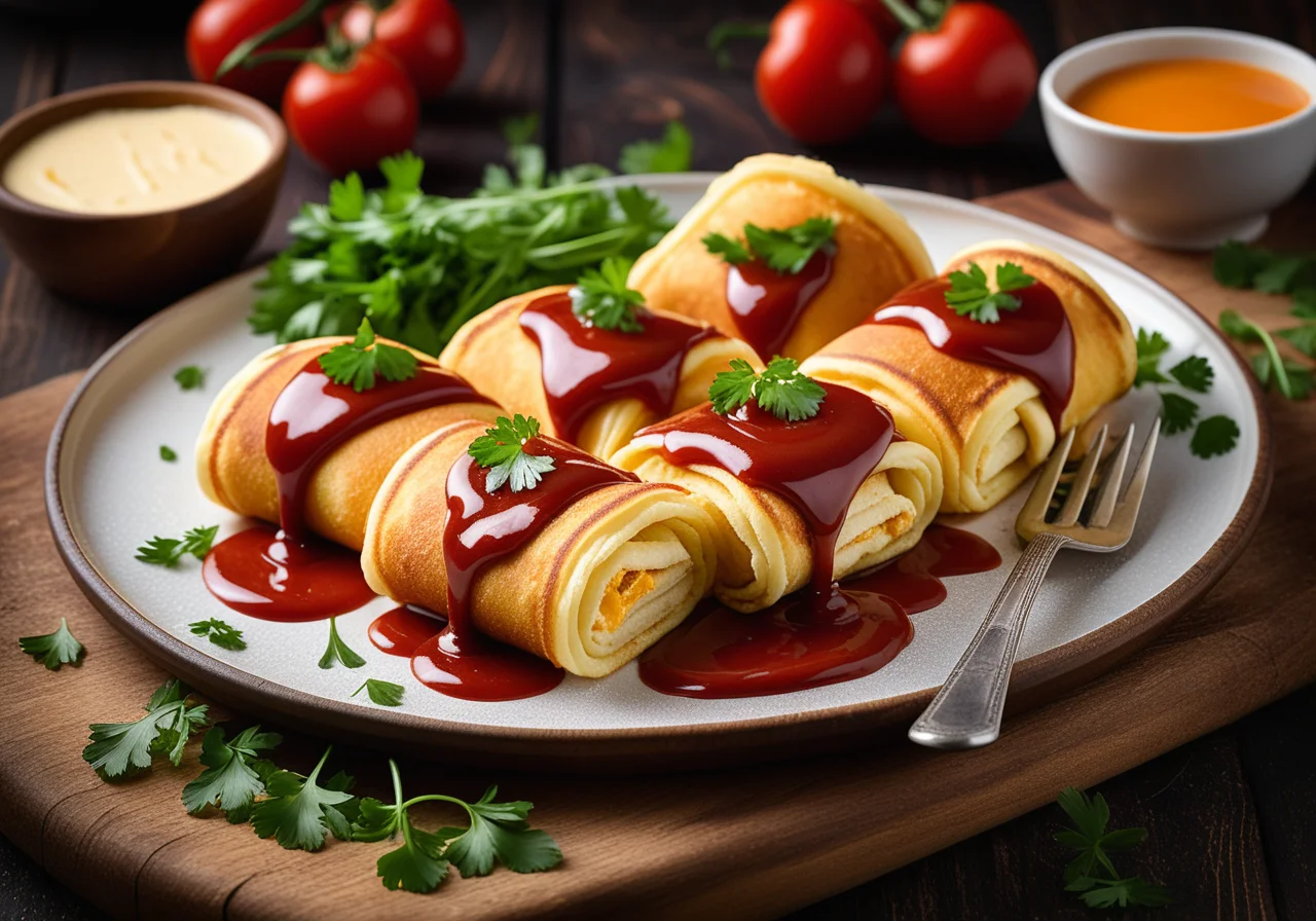 Pancake Chicken Rolls with Melted Cheese