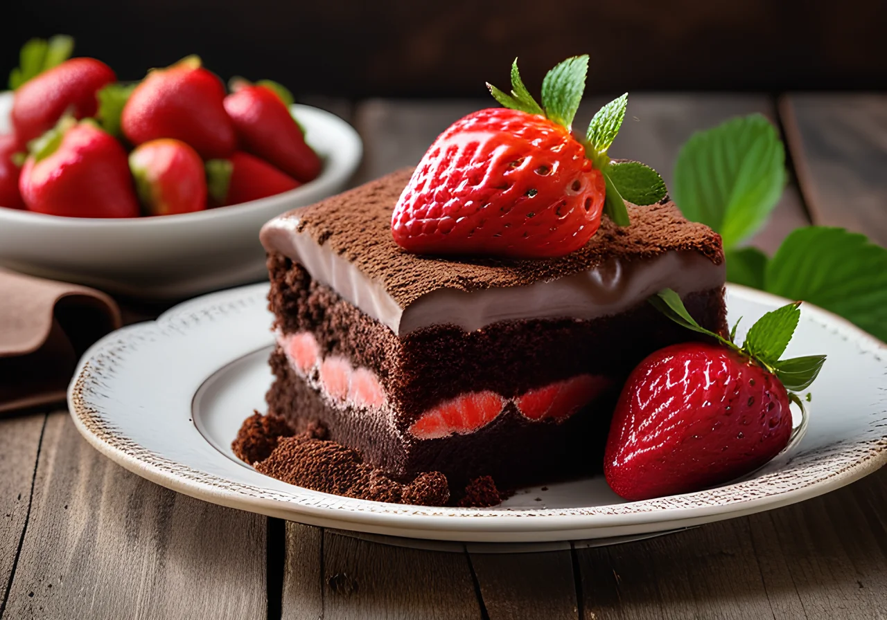 Chocolate Cake with Strawberries