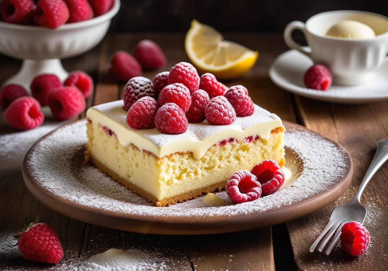 Lemon Raspberry Cake with Ice Cream