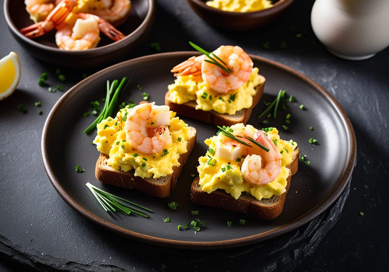 Scrambled Eggs with Shrimp on Toast