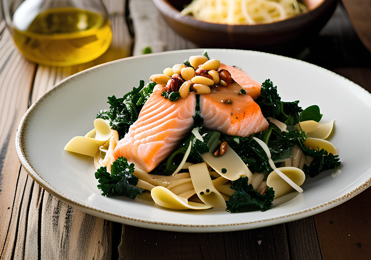 Pasta with Salmon and Kale Sauce