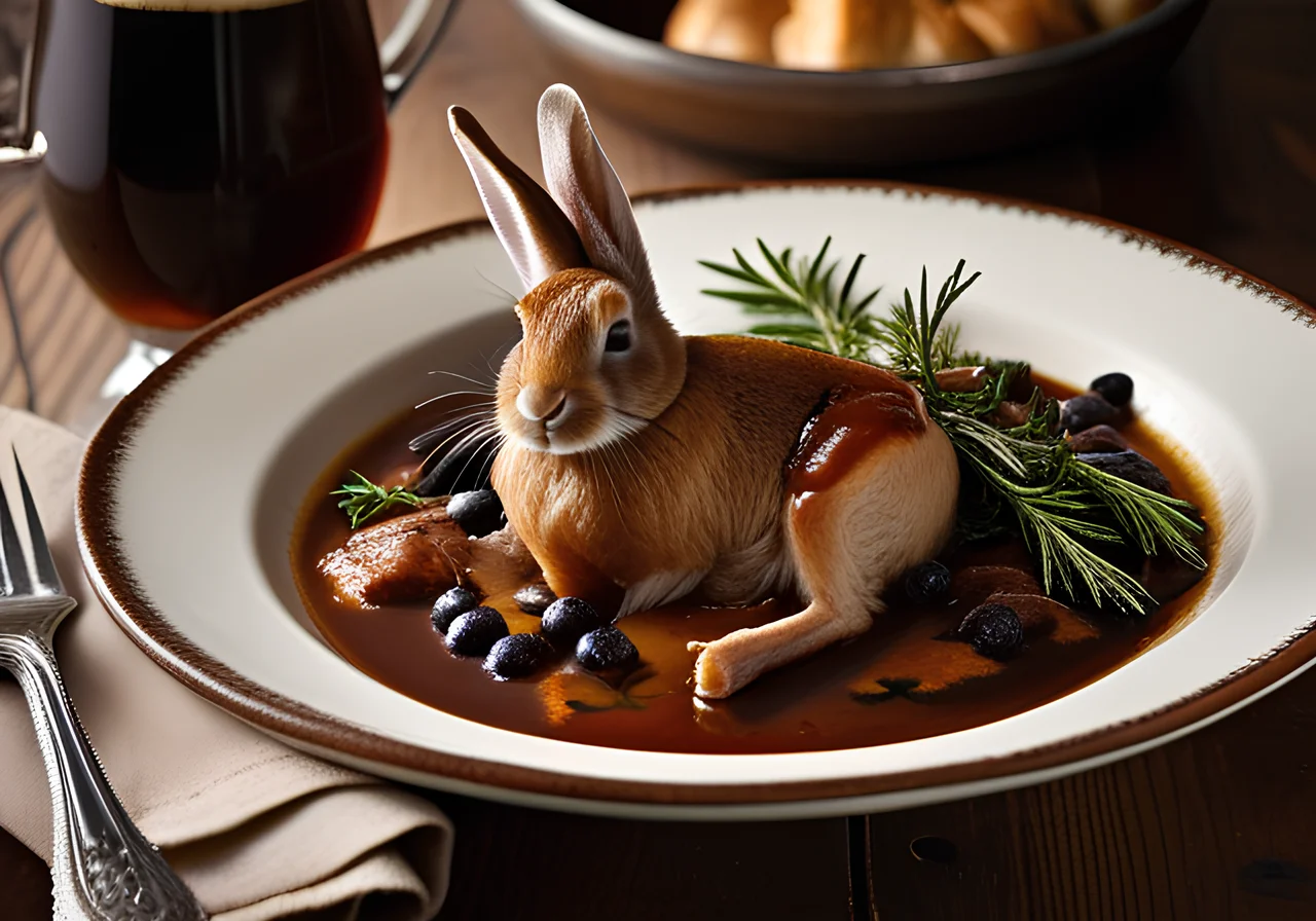 Rabbit Stewed in Beer Sauce and Juniper