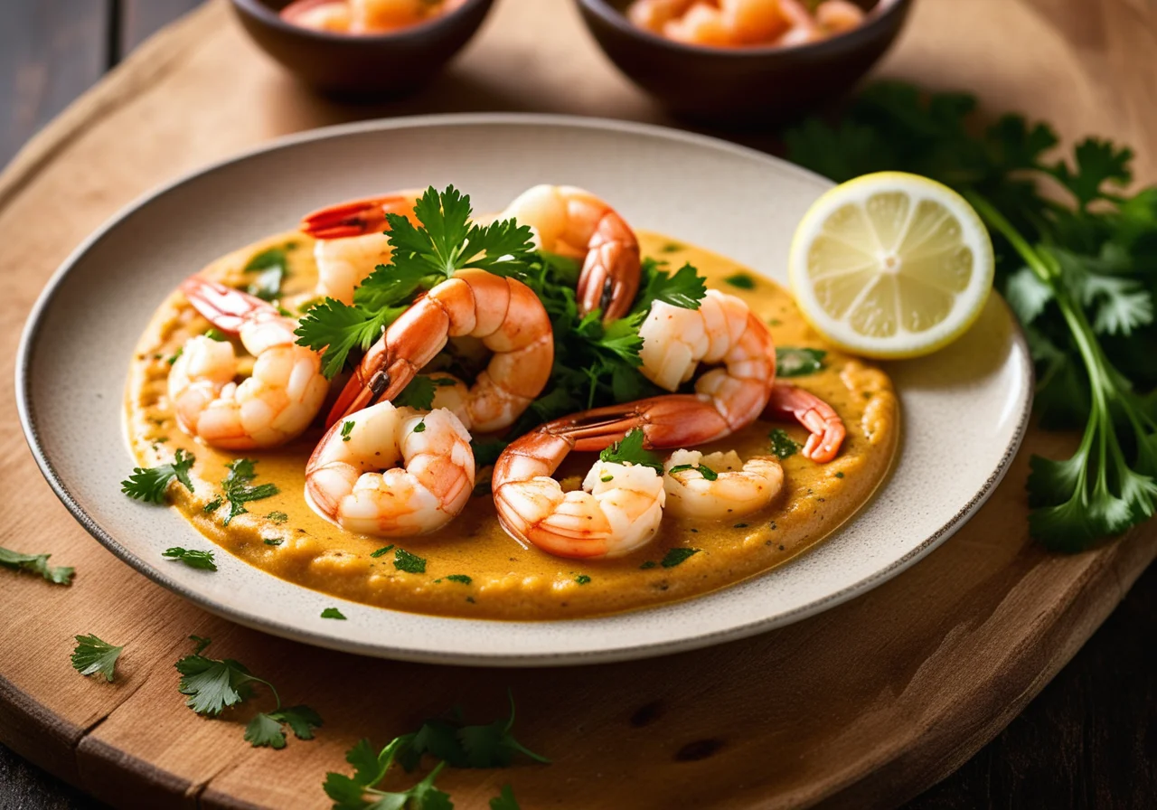 Shrimp with Curry Sauce and Flatbread