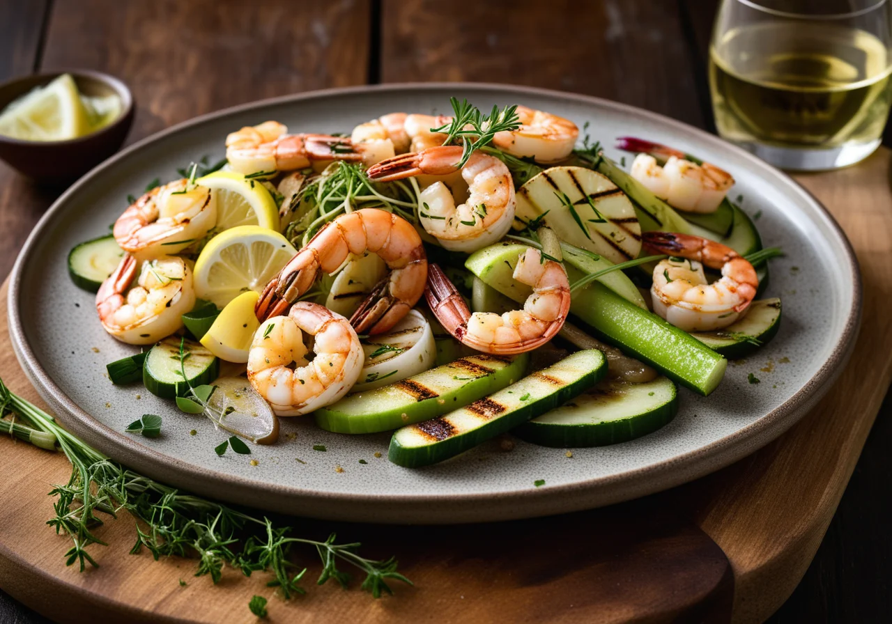 Grilled Shrimp and Vegetables in Lemon Vinaigrette
