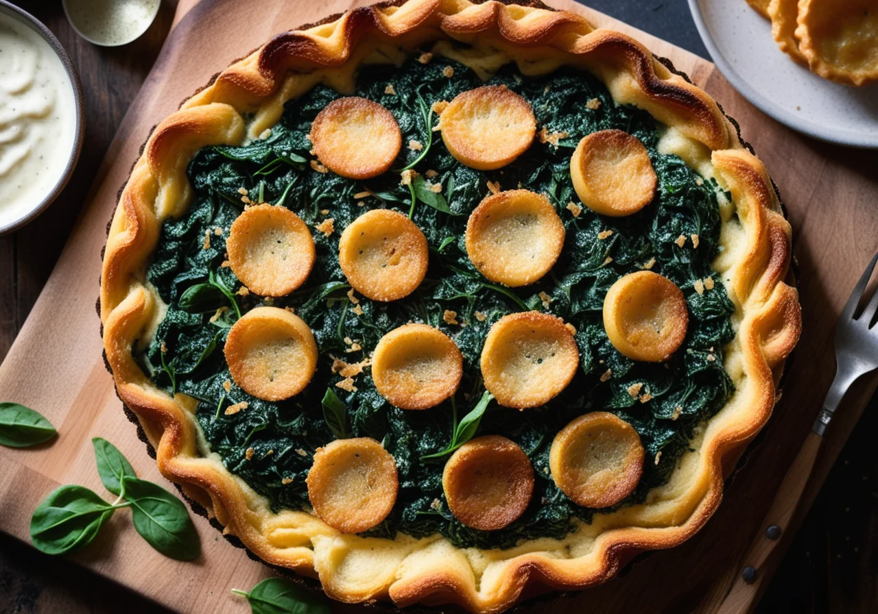 Salmon Spinach Tart with Potatoes and Onions