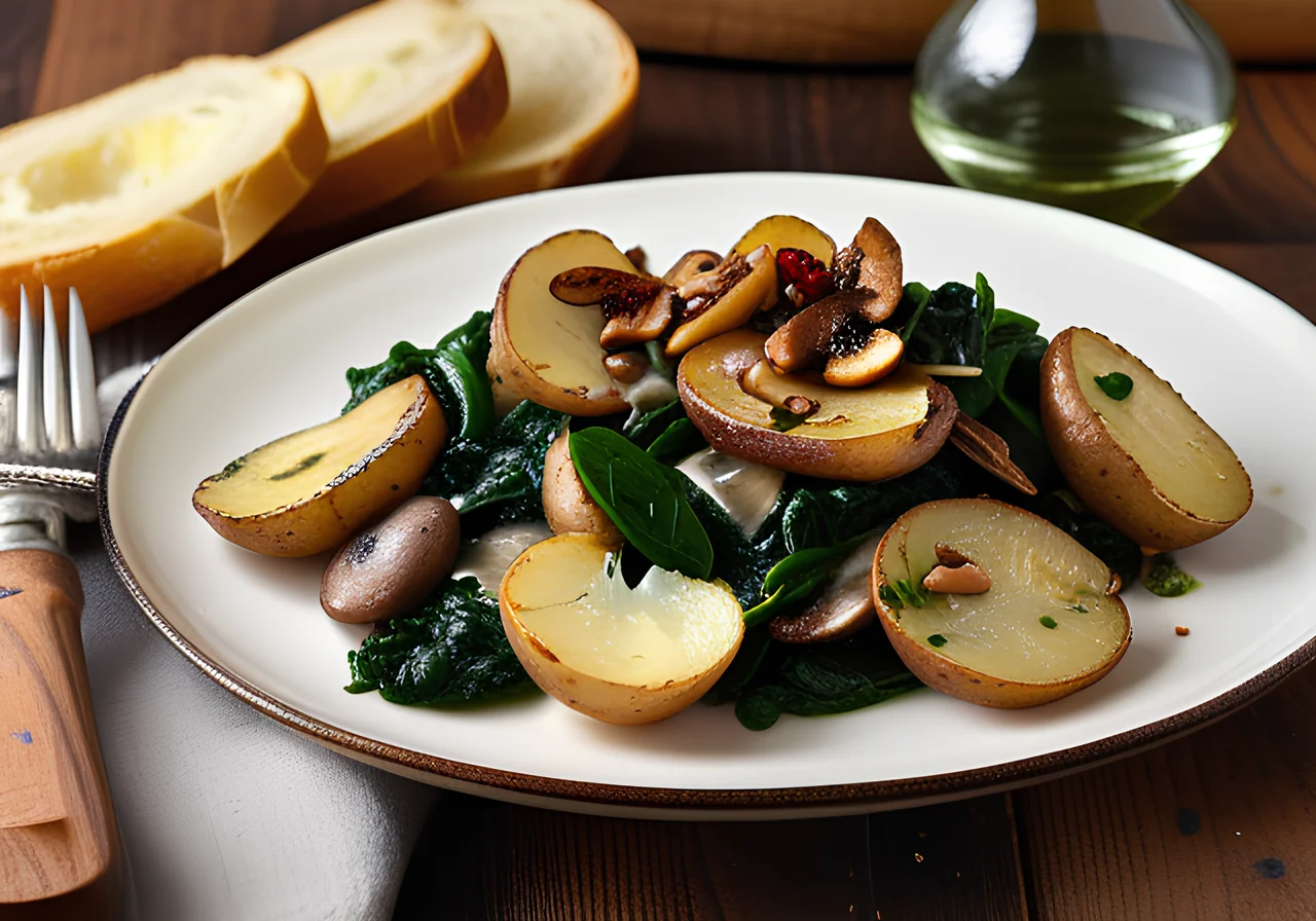 Pan‑fried Potatoes with Spinach and Mushrooms