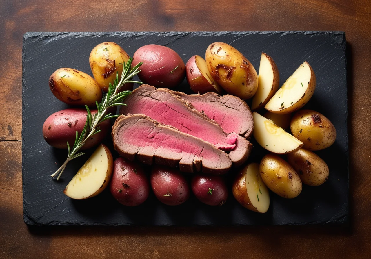 English Roast Beef with Mustard Crust and Baked Potatoes