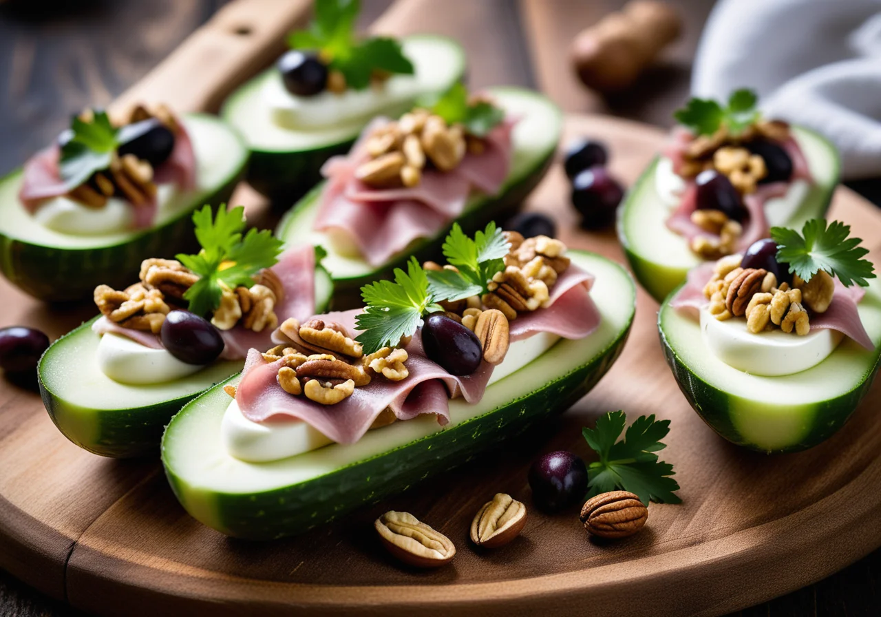 Cucumber Boats with Mushrooms and Ham
