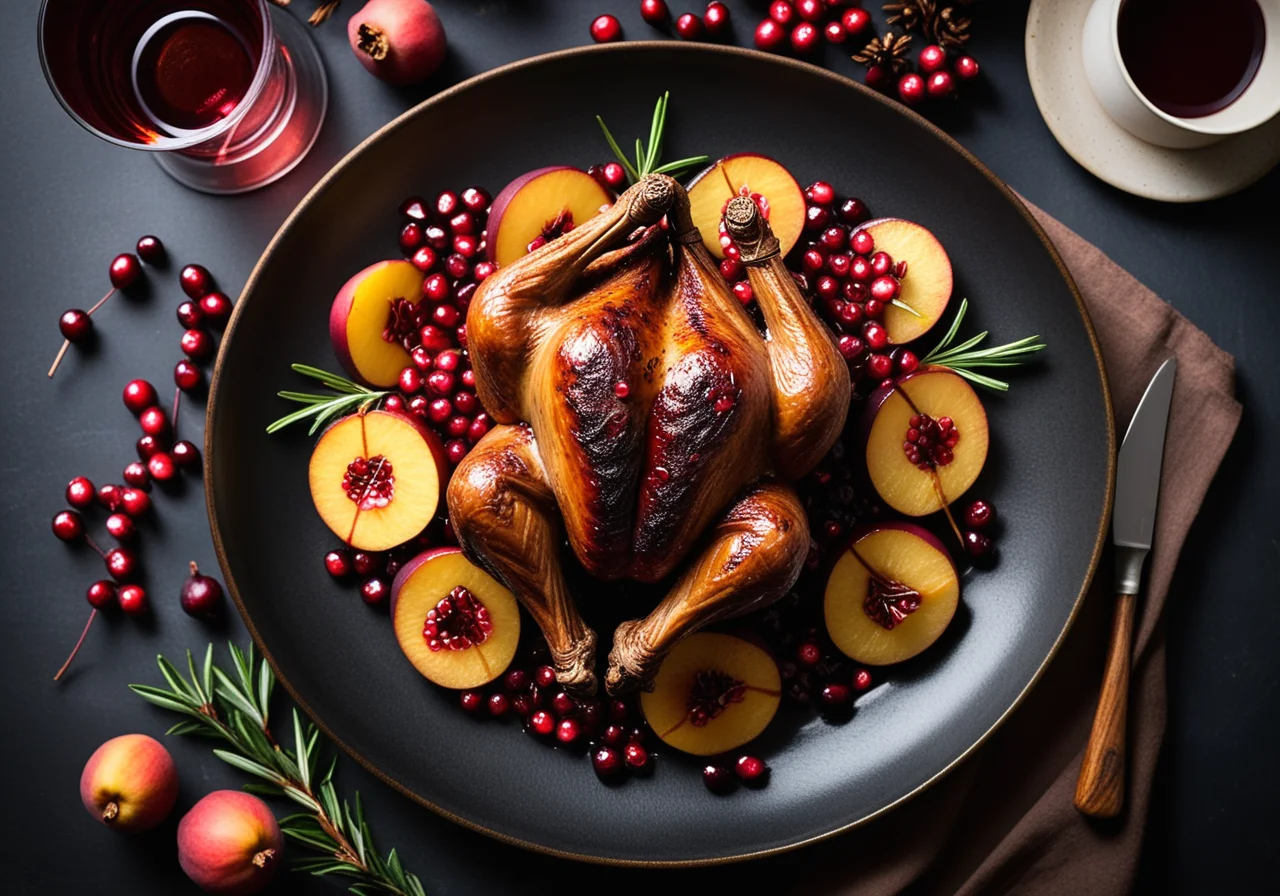 Roasted Grouse with Pears and Pomegranate Seeds