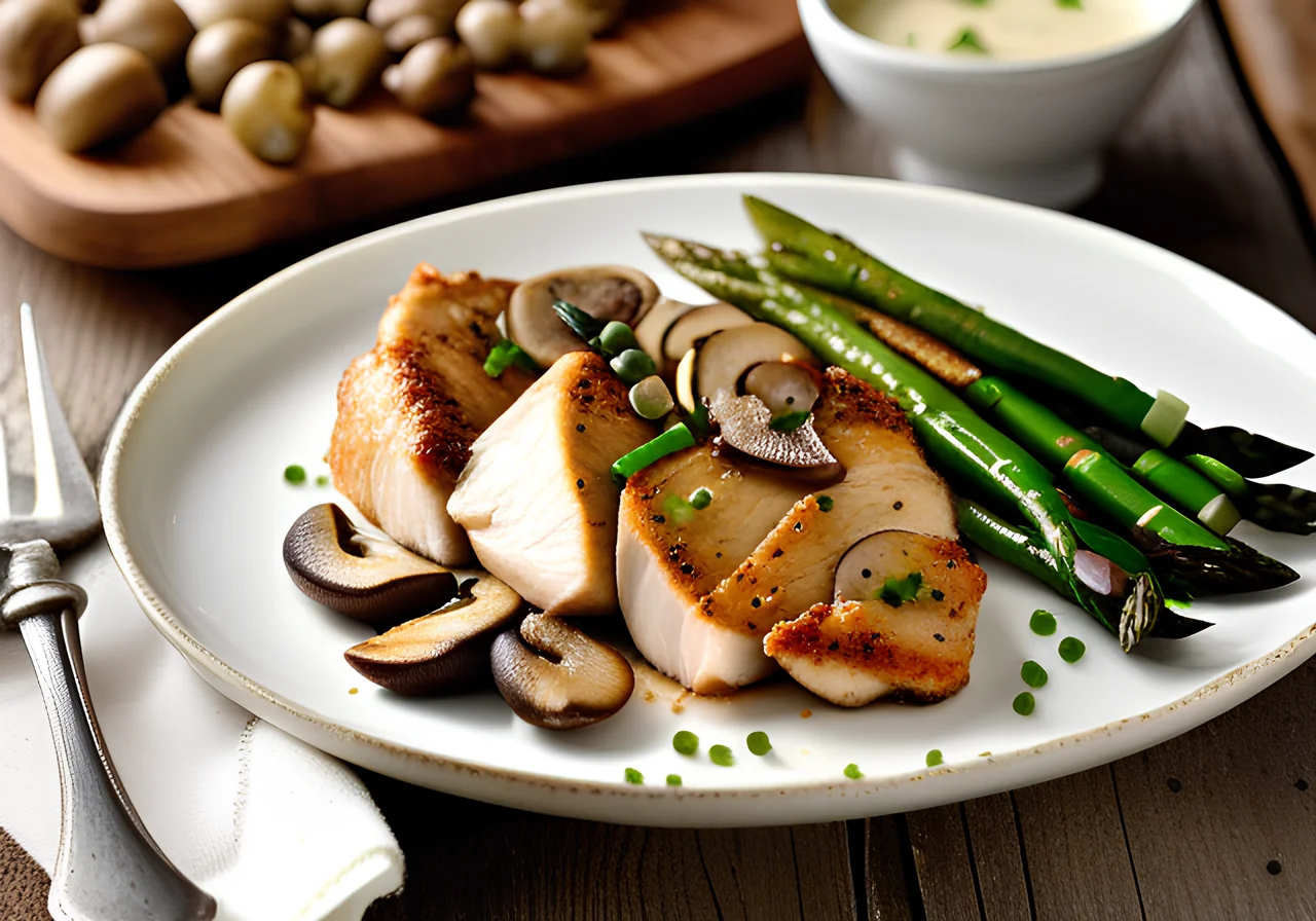 Chicken Breast with Mushrooms, Asparagus and Spring Onions