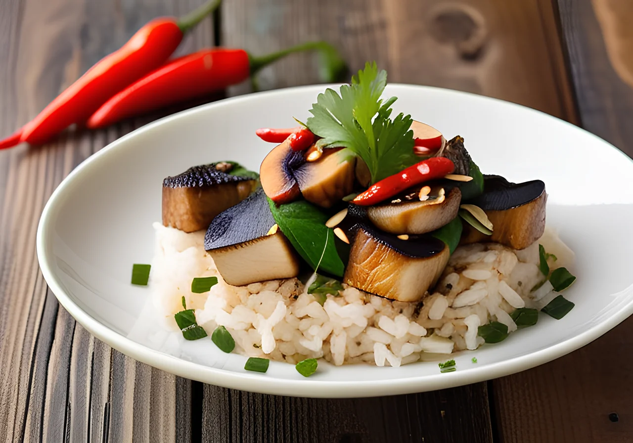Kimchi Rice Bowl with Tofu and Shiitake Mushrooms
