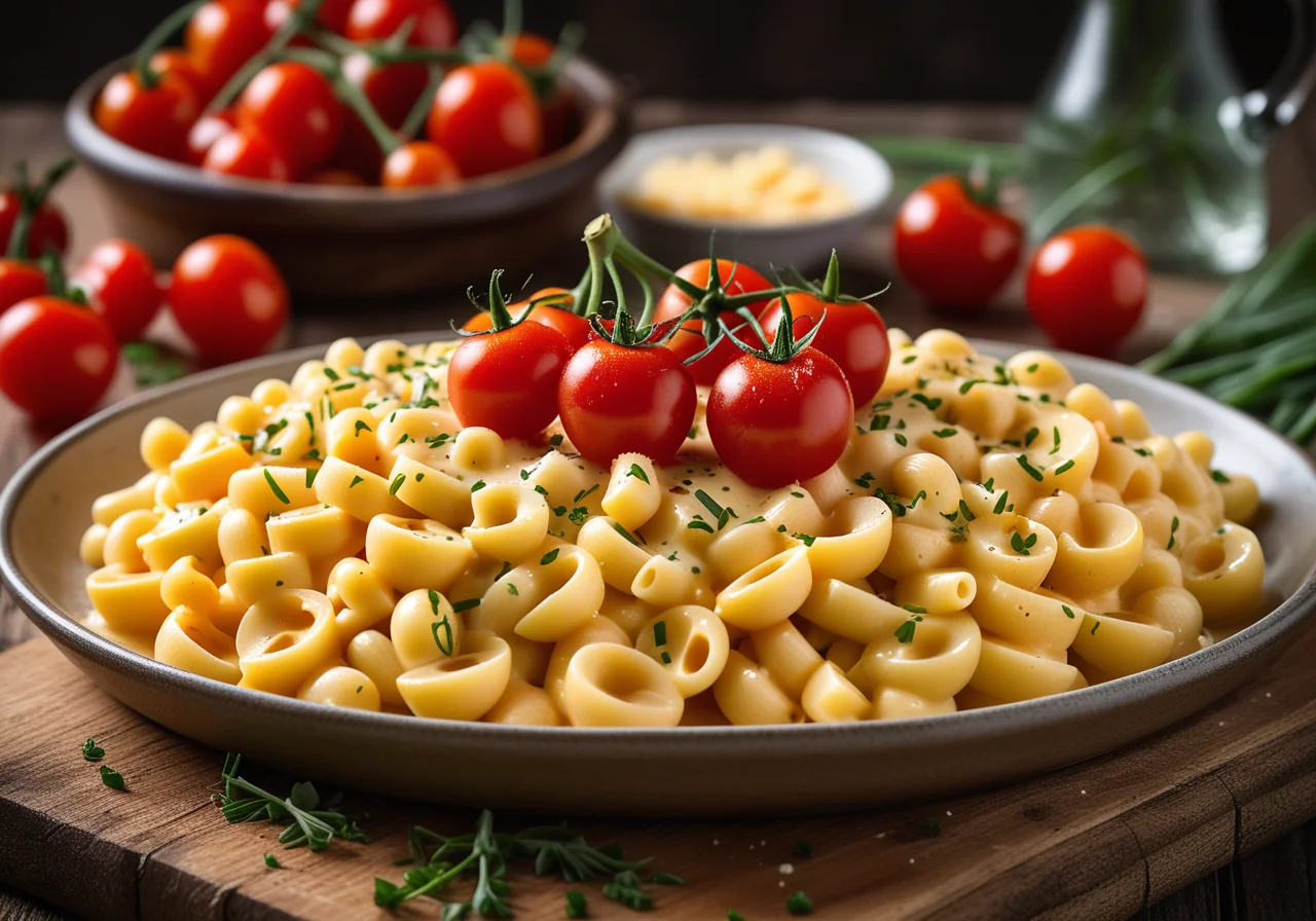 Cheese Macaroni with Cocktail Tomatoes