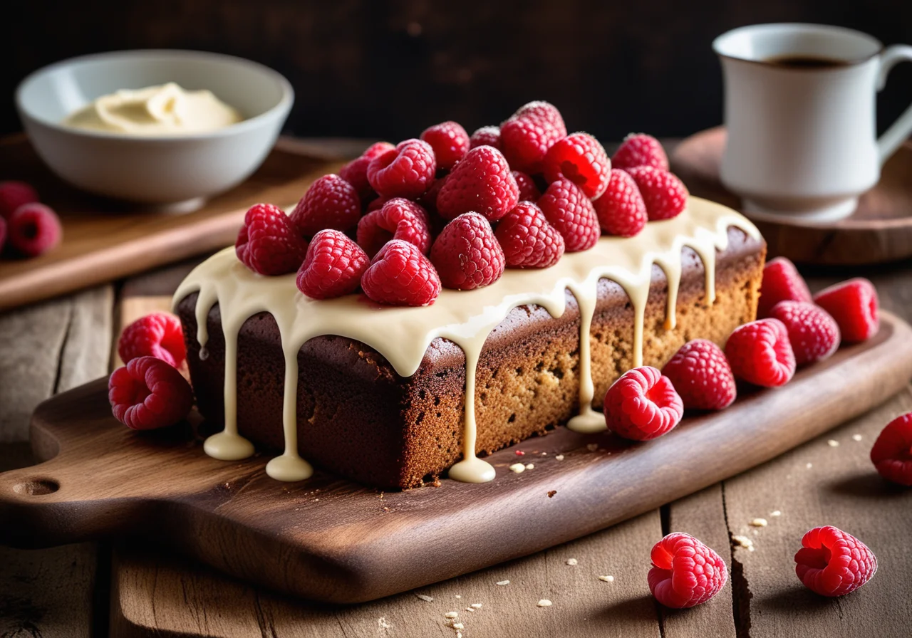 Loaf Cake with White Chocolate and Raspberries