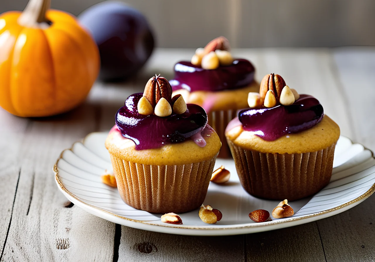 Pumpkin Hazelnut Cupcakes with Plums