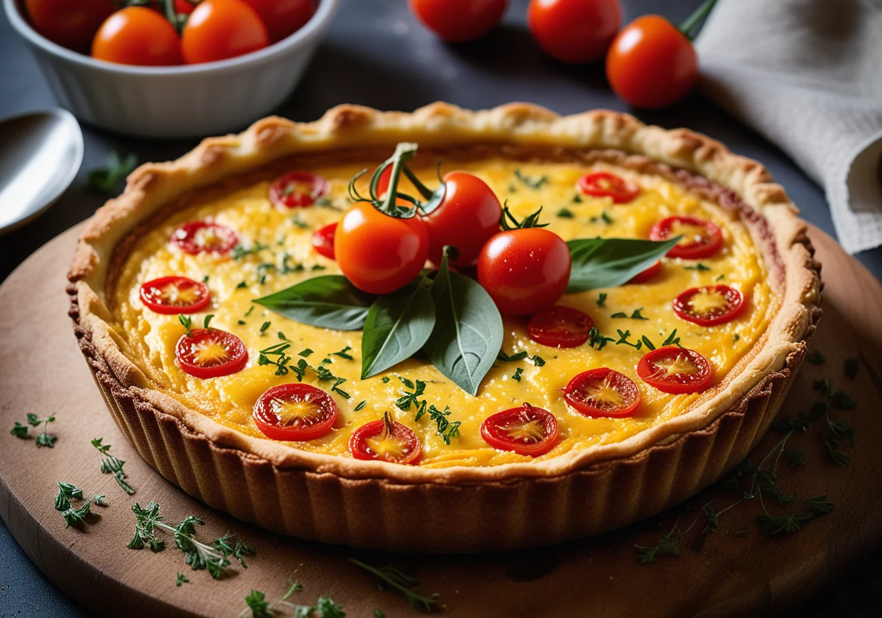 Quiche with Wild Garlic and Cherry Tomatoes