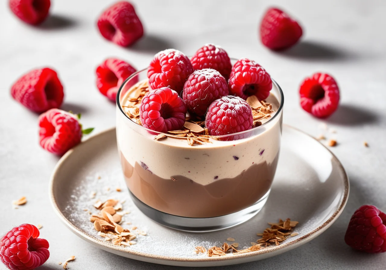 Mocha Coconut Mousse with Raspberries