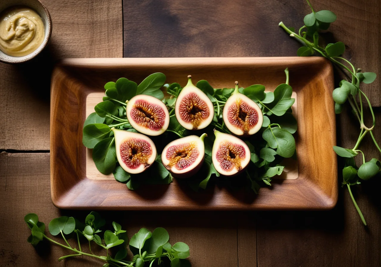 Figs stuffed with cashew kernel cheese and watercress