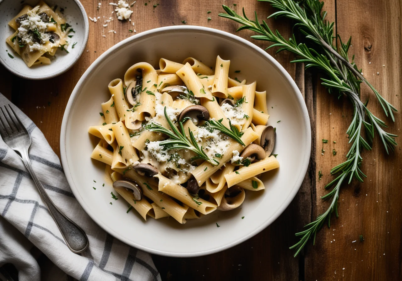 Pan Pasta with Mushrooms and Ricotta Cheese