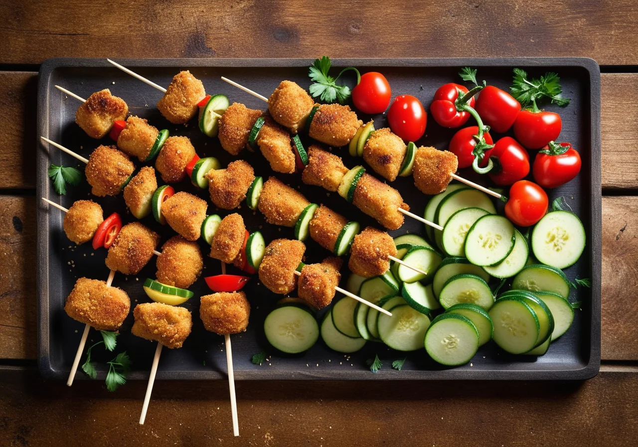 Breaded Chicken and Vegetable Skewers