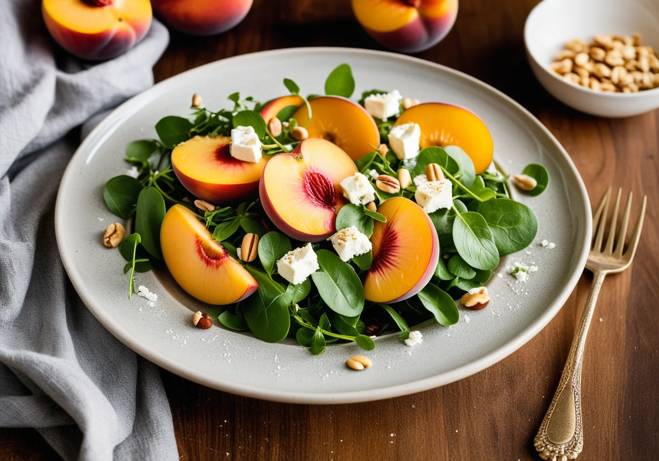 Watercress Salad with Peach and Sheep Cheese