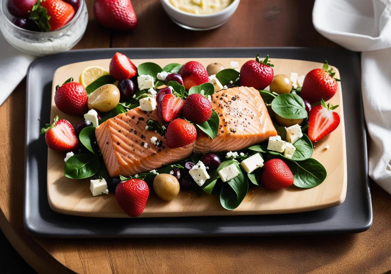 Salmon Fillet with Soy Sauce, Fruit and Feta