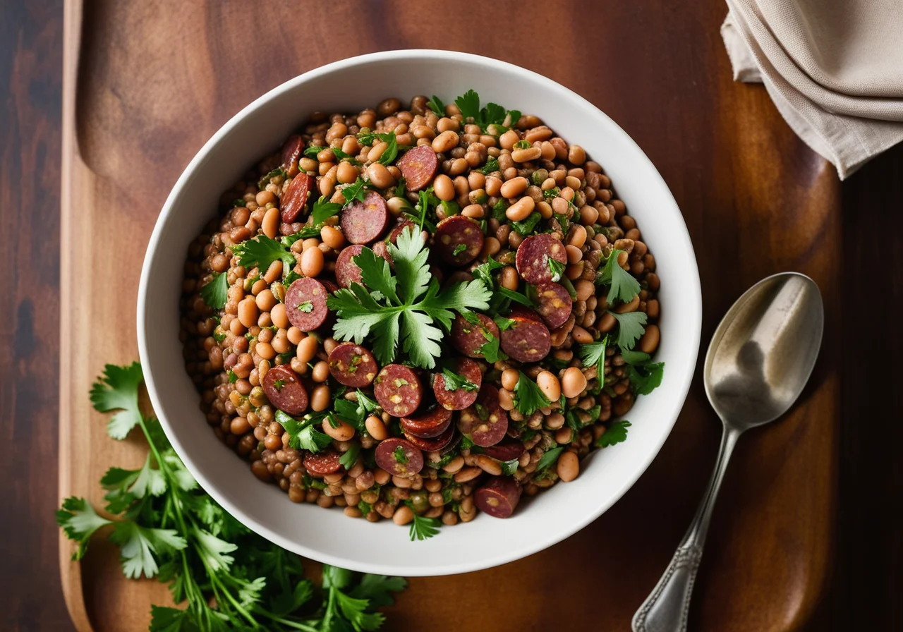 Lentil-Bean Salad with Spicy Sausage (Chorizo)