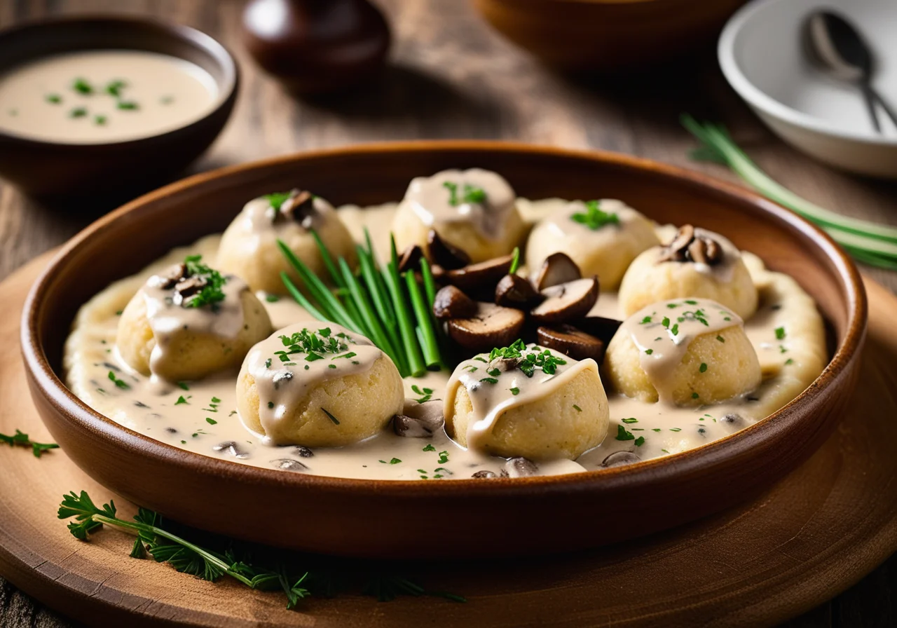 Swede Bread Dumplings with Mixed Mushrooms