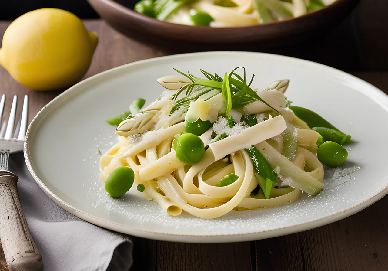 Pasta with Asparagus and Sugar Snap Peas