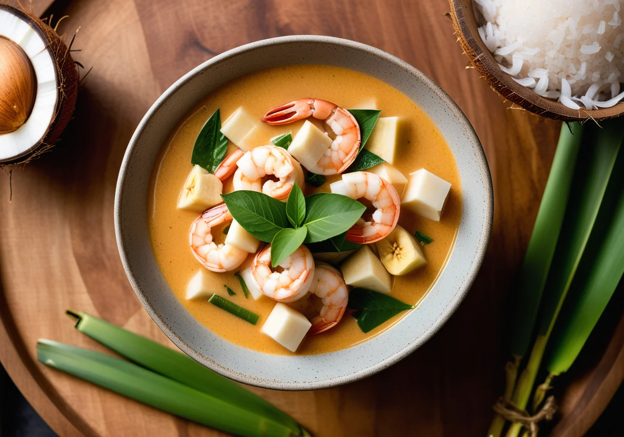 Seafood with Bananas in Coconut Sauce