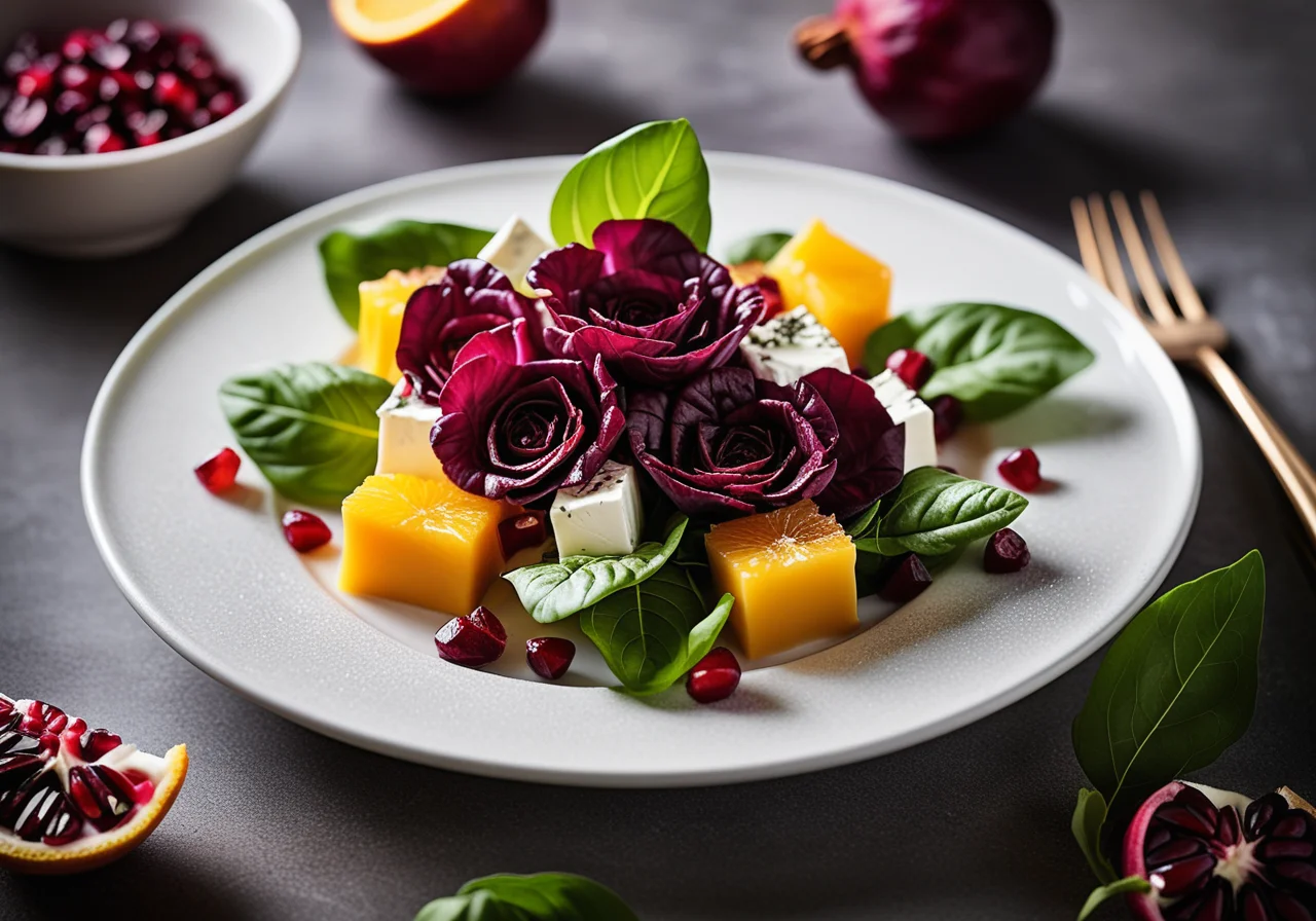 Radicchio with Honey Goat Cheese and Pomegranate Seeds