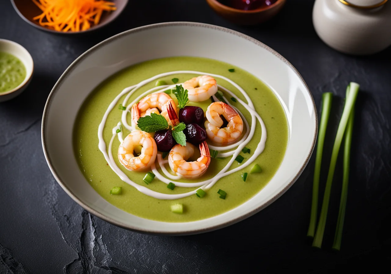 Cucumber Wasabi Cold Bowl with Baked Shrimp