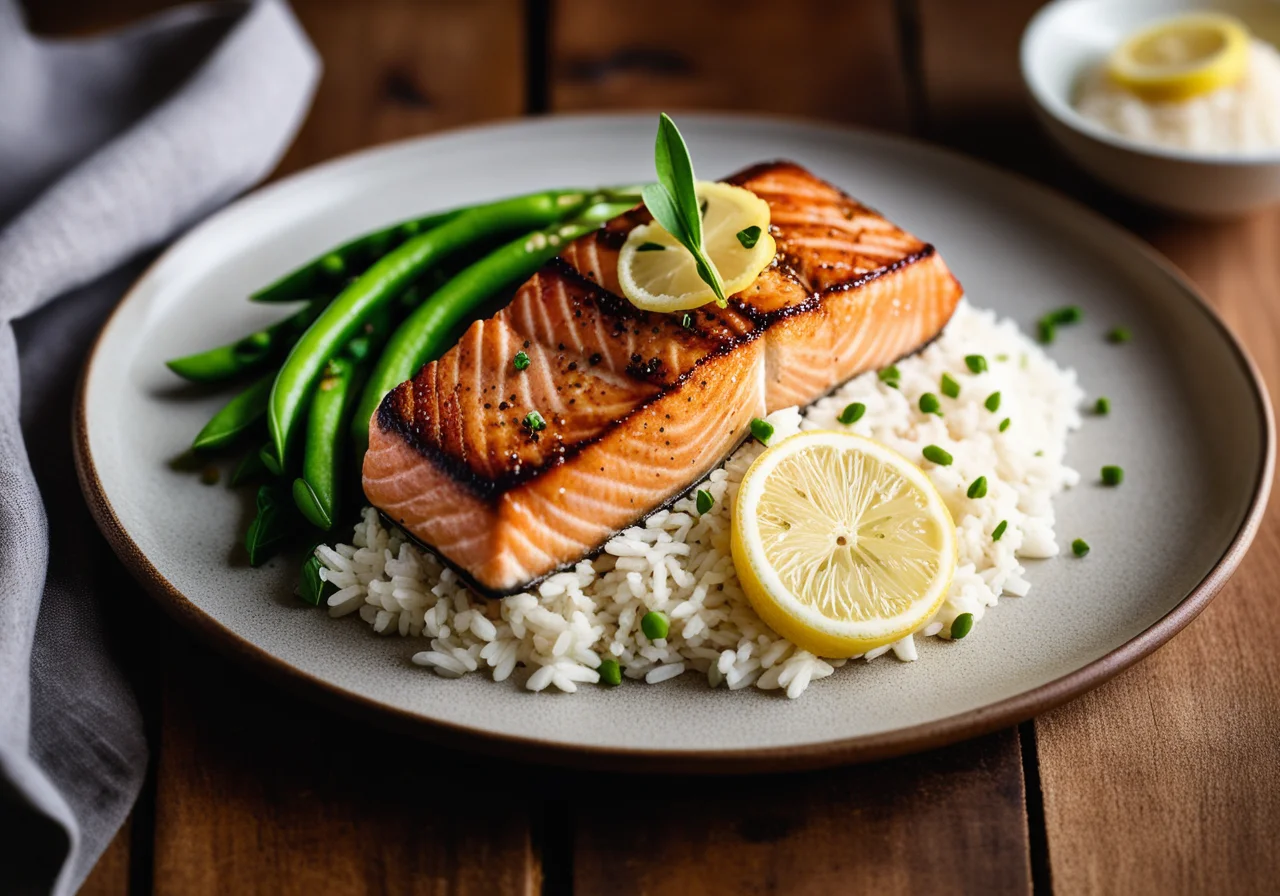 Salmon with Lemon and Rice with Vanilla Aroma