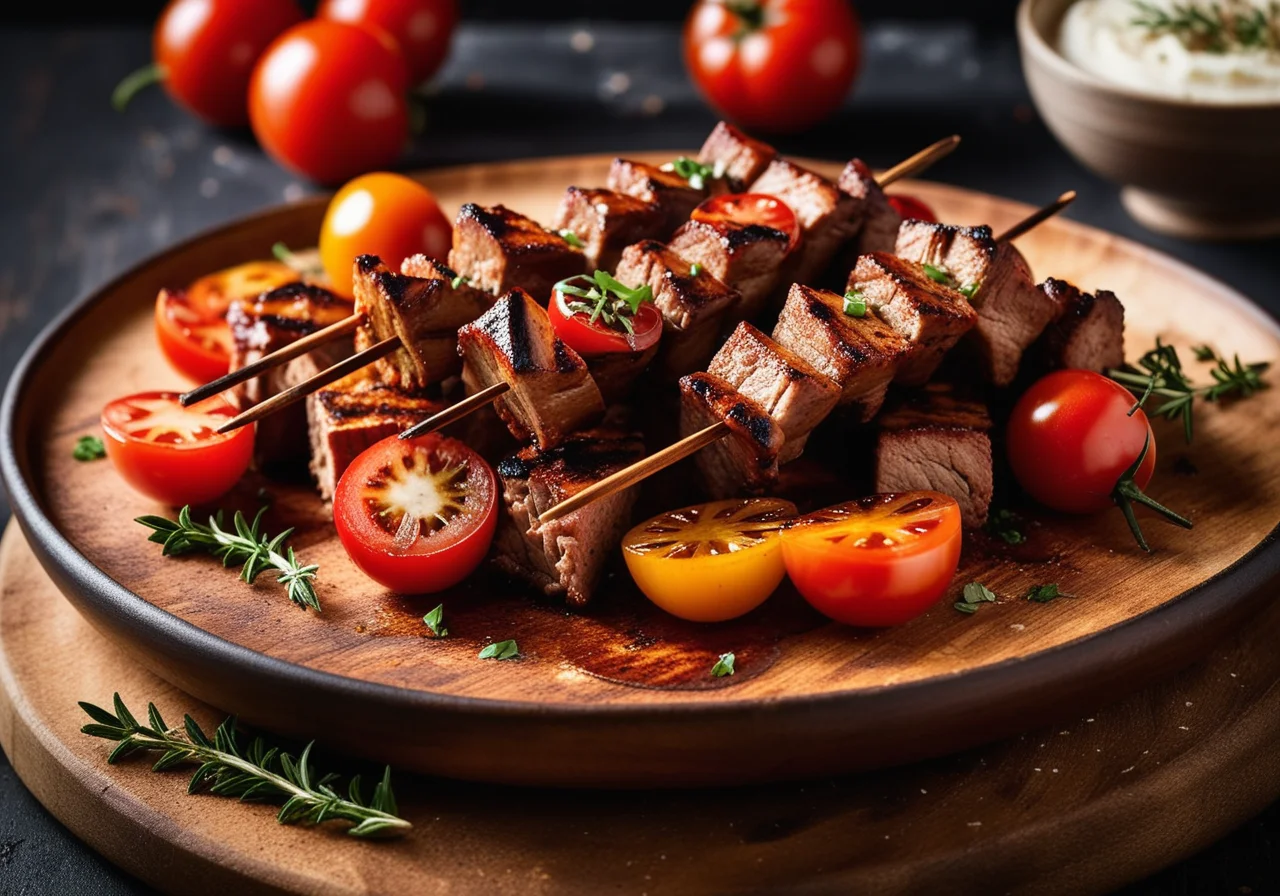 Spicy Meat Skewers and Garlic Bread