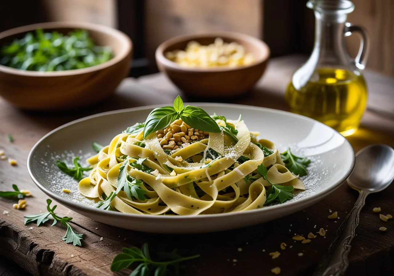 Corn Pasta with Arugula Pesto