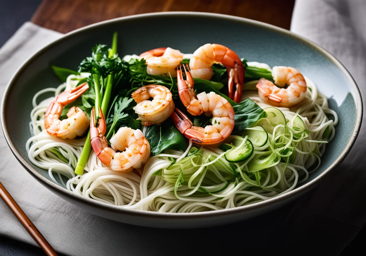 Shrimp with Glass Noodles and Pak Choy