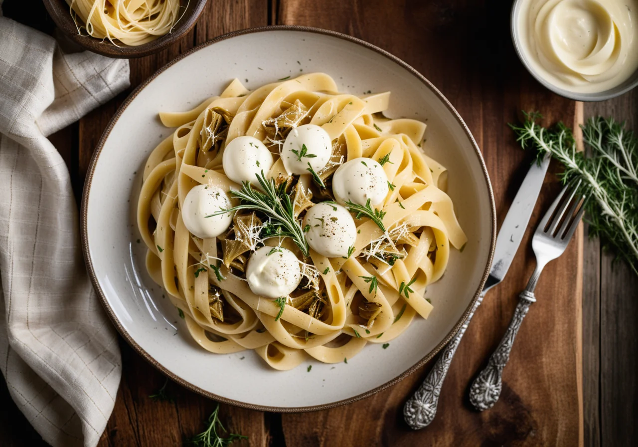 Pasta with Artichokes and Mozzarella