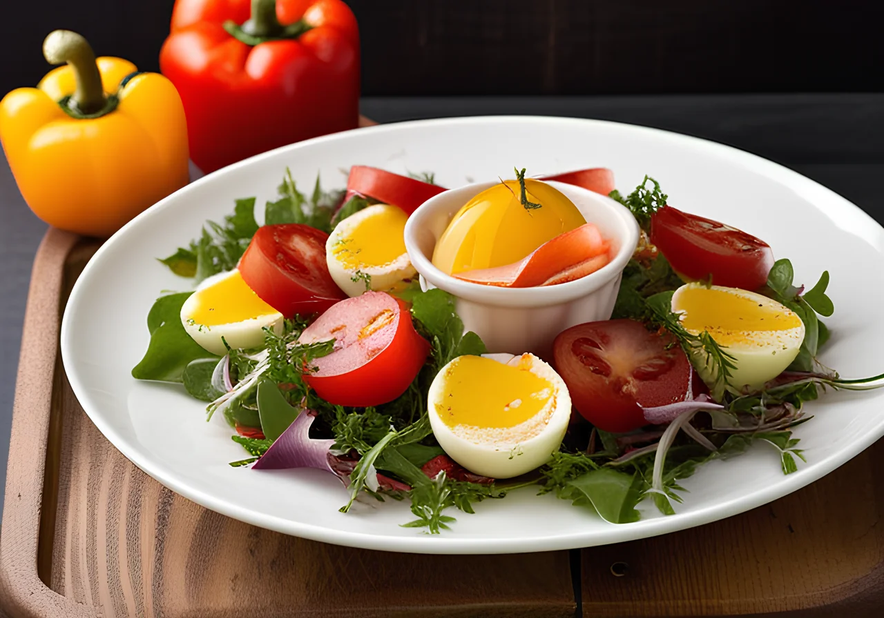 Colorful Salad with Ham and Egg