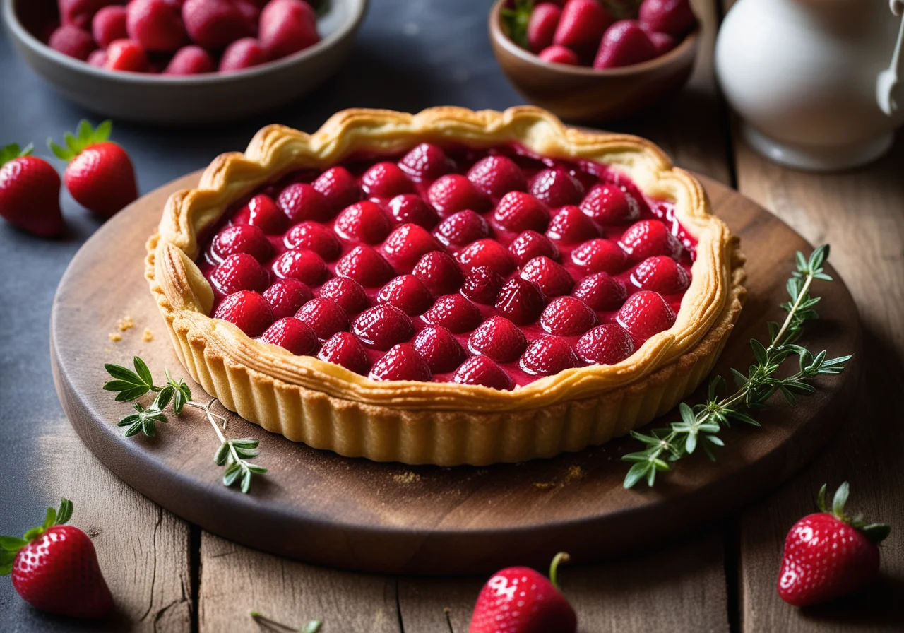 Goat Cheese in Puff Pastry with Strawberry Rhubarb Compote