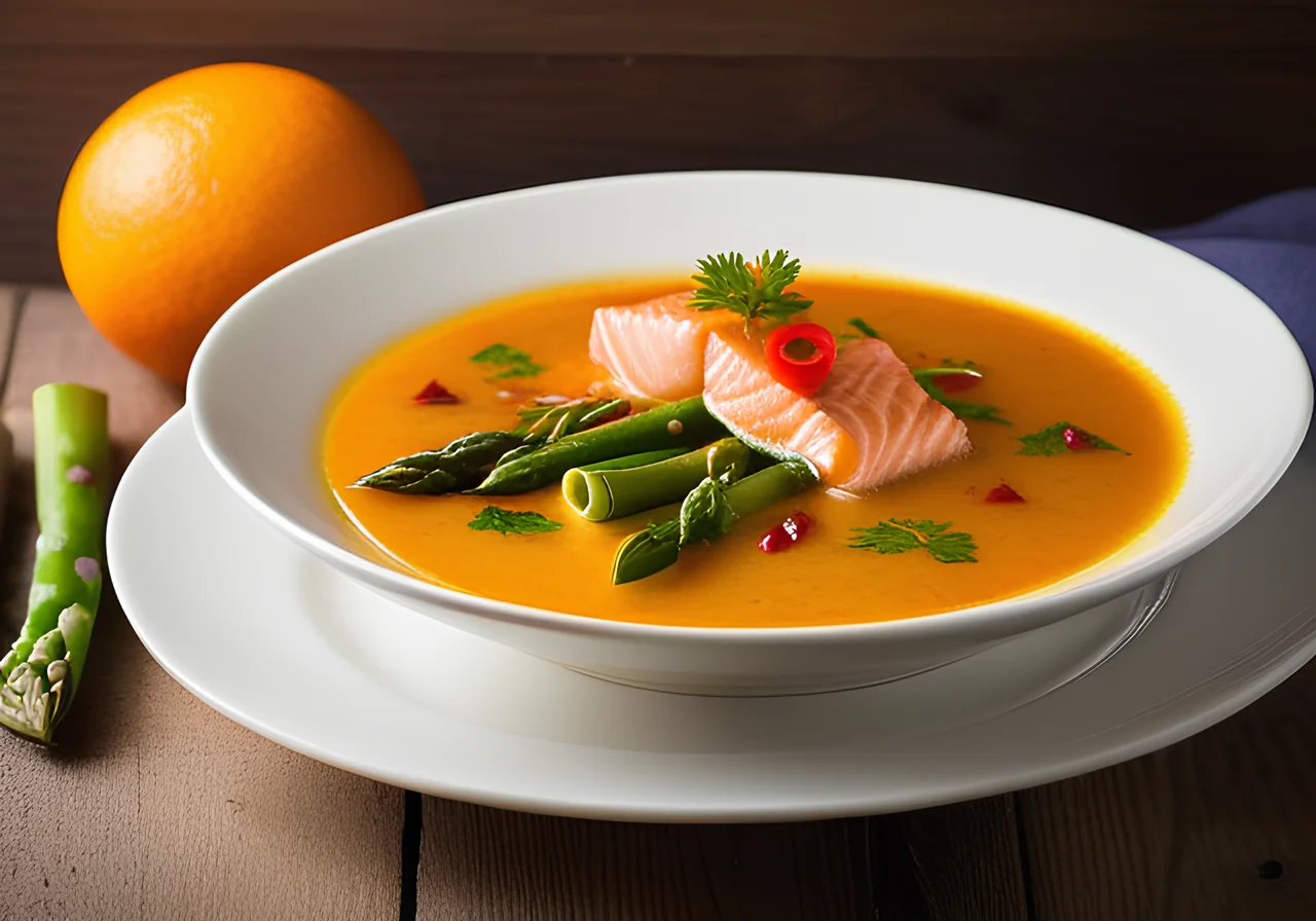 Salmon Curry Soup with Asparagus